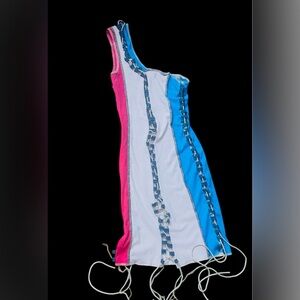 Boutique 9 Pink White Blue Colorblock Lace-Up Mini Dress